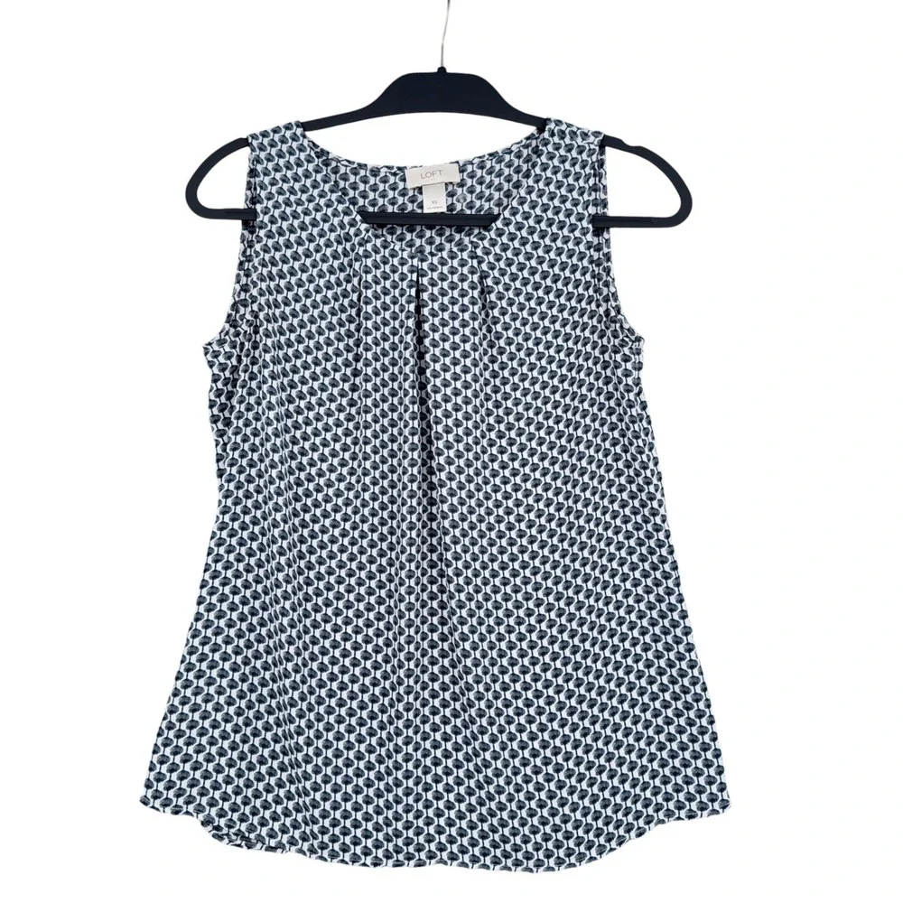 LOFT Sleeveless Blouse Women XS Blue White Geometric Print Top